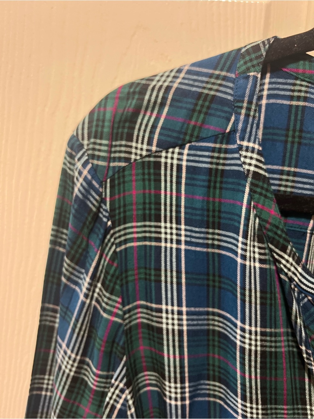 J.Jill Plaid Button Front Tunic Blouse Size Large Blue Green Rayon - Picture 6 of 11